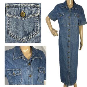St Johns Bay Sz 16 Jean Button Up Maxi Dress Womens